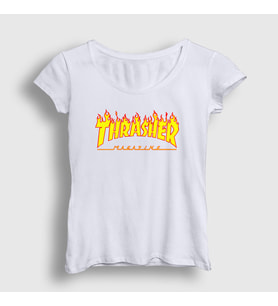 Presmono Kadın Beyaz Logo Thrasher T-Shirt 277781tt (Beyaz)