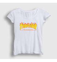 Presmono Kadın Beyaz Logo Thrasher T-Shirt 277781tt (Beyaz)