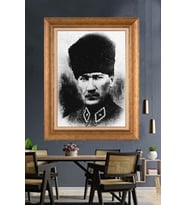 Altın Varaklı Çerçeveli Paspartulu Atatürk Tablo TR1278 (Gold)