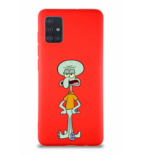 Samsung Galaxy M31S Soft Premier Kapak Squidward Dokunaç Tasarımlı Silikon Kılıf - Kırmızı (Şeffaf)