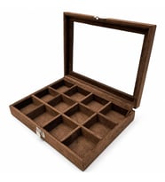 Cam Kapaklı Çok Bölmeli Takı Organizer Kutusu – Alcantara Kahve 17x24 cm