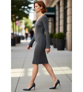 Kadın Uzun Kollu V Yaka Triko Bodycon Mini Elbise Şık Akrilik Kışlık Günlük Kombin İçin Harika Seçim