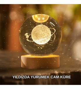Ahşap Standlı Sarı LED'li Dekoratif Küre Kız Figürü Tasarım