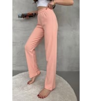 Kadın Yavruağzı Yüksek Bel Fitilli Bol Paça Günlük İnce Eşofman Altı Pijama