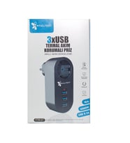 Akım Korumalı Tekli Priz - Akıllı Akım Dengeleme - 3xusb - Isıya Karşı Dayanıklı (5680)