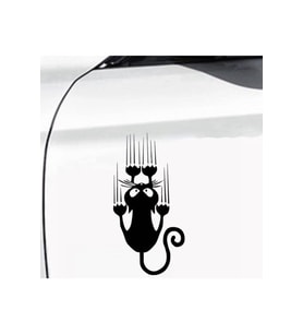 Komik Karikatür Kedi Tasarım Oto Sticker Siyah 12*24 Cm