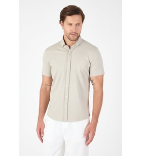 Taş Rengi Kısa Kol Düğmeli Yaka Cepsiz Performans Ürün Slim Fit  Gömlek 1004250256