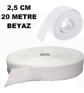 Lastik Sert Yumuşak Çamaşır Don Etek Bel Paça Bebe Lastiği Yassı Yumuşak 2,5 Cm Beyaz 20 Mt