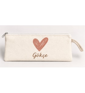 Kişiye Özel Büyük Kalp Baskılı Fermuarlı Clutch El Çantası Makyaj Çantası