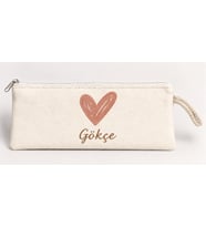 Kişiye Özel Büyük Kalp Baskılı Fermuarlı Clutch El Çantası Makyaj Çantası