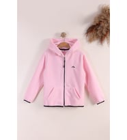 Monox Lastik Manşetli Fermuarlı Kapüşonlu Çocuk Unisex Polar Ceket (Pembe)