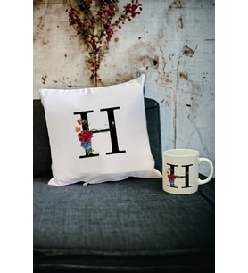 H Harfi Kupa Bardak ve Yastık Set (Beyaz)