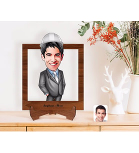 BK Gift Kişiye Özel Erkek Mühendis Karikatürlü Ahşap Standlı 3D Biblo-1 (Beyaz)