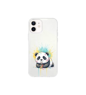 iPhone 12 ile Uyumlu Splash Panda Tasarımlı Şeffaf Silikon Kılıf