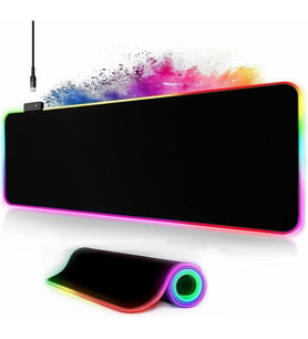 Owege Oyun fare altlığı XXL 800 x 300 mm RGB fare altlığı, büyük, 14 aydınlatma modu, 7 LED renk, dikişli kenarlar, su geçirmez, kaymaz, hassasiyeti artırır, komple siyah