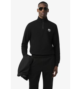Lacoste High Neck Zip-Up Print Unisex Sweatshirt Fermuarlı Yüksek Yaka Pamuklu Sweatshirt Siyah