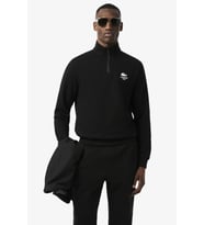 Lacoste High Neck Zip-Up Print Unisex Sweatshirt Fermuarlı Yüksek Yaka Pamuklu Sweatshirt Siyah