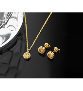 925 Ayar Gümüş Kasım Ayı Doğum Taşı ( Citrine ) Kolye - Küpe Seti