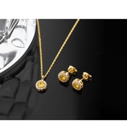 925 Ayar Gümüş Kasım Ayı Doğum Taşı ( Citrine ) Kolye - Küpe Seti