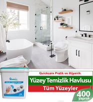 QUICKCARE Dezenfektanlı Yüzey Temizlik Havlusu 400 Yaprak, Kova Mendil Beyaz Sabun Kokulu