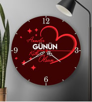 Anneler Gününe Özel Baskılı Yuvarlak Duvar Saati 20cm Anneye Hediye T4 (Kırmızı)