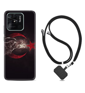Xiaomi Redmi Note 7 8 9 Pro 10 2022 10 Pro 10S Kılıf Boyun Askılı Silikon Kurt ve Ay Yıldız 1403
