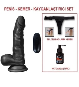 LilituShop 17 cm Belden Bağlamalı Titreşimli Gerçekçi Silikon Siyahi Penis Set