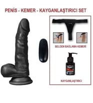 LilituShop 17 cm Belden Bağlamalı Titreşimli Gerçekçi Silikon Siyahi Penis Set