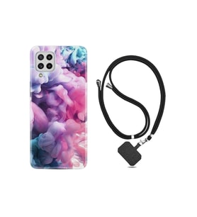 Samsung Galaxy M22 Kılıf Desenli Silikon Boyun Askılı Pink Cloud 1305