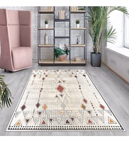 Geometrik Karo Renkli Bohem Dijital Baskı Yıkanabilir Kaymaz Taban Etnik Kilim Desen Salon Halısı (Çok Renkli)