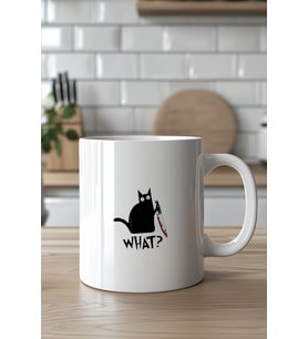 Kara Kedi Figürlü 330ml Baskılı Beyaz Seramik Kupa Bardak