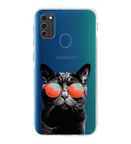PrintiFy Samsung Galaxy M21 ile Uyumlu Kedi 3 Kamera Korumalı Şeffaf Kılıf