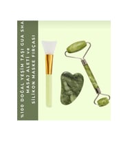Doğal Yeşim Taşı Gua Sha ve Silikon Maske Fırçası Seti