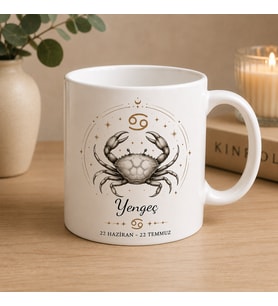 Yengeç Burcu Baskılı Beyaz Kupa Bardak  Astroloji Temalı Seramik Kahve Kupası  Burç Tasarım Hediye Kupa