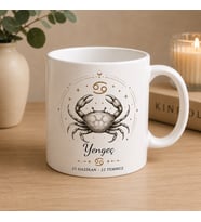 Yengeç Burcu Baskılı Beyaz Kupa Bardak  Astroloji Temalı Seramik Kahve Kupası  Burç Tasarım Hediye Kupa