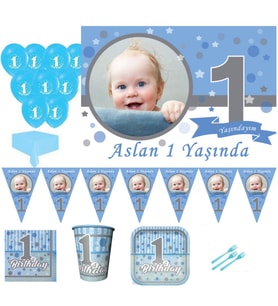1 Yaş Pırıltılı Temalı 8 Kişilik First Birthday Kız Parti Seti, 1 Yaş Doğum Günü Süsleri, Erkek Çoc-