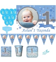 1 Yaş Pırıltılı Temalı 8 Kişilik First Birthday Kız Parti Seti, 1 Yaş Doğum Günü Süsleri, Erkek Çoc-