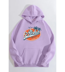 Unisex Aloha Baskılı Sweatshirt (Lila)