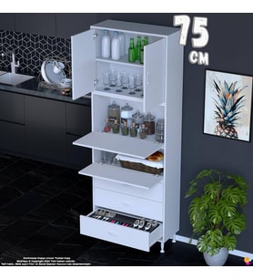Eliusta Ekin 75 cm Bakliyat Dolabı Kahve Köşesi 3 Çekmeceli Çok Amaçlı Mutfak Kiler Banyo Dolabı