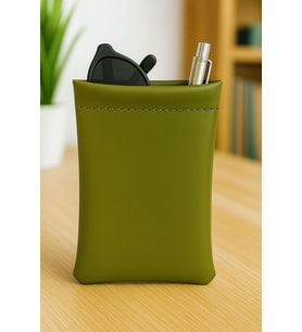 UPEKA Suni Deri Gözlük Kalem Aksesuar Saklama Kılıfı Yaylı Yeşil 9×18cm