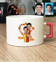 Kişiye Özel Karikatürlü Sarı Kırmızı Taraftar Baba Oğul Lüks Fincan Babalar Günü Hediyesi