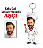 Kişiye Aşçı Karikatür Anahtarlık Karikatürlü Kişiye Özel Karikatürlü 8 cm MDF Anahtarlık - Kişiye Aşçı Karikatür Anahtarlık Hediyesi Aşçı ve Şef Hediyesi