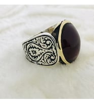 Kehribar Taşlı 925 Ayar Gümüş Erkek Yüzük