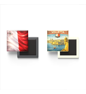 Buzdolap Magnetleri - Malta Bayrağı ve Valletta Retro Tema - 2'li Set Magneti