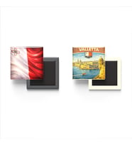 Buzdolap Magnetleri - Malta Bayrağı ve Valletta Retro Tema - 2'li Set Magneti