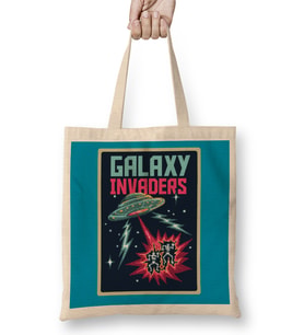 Aliens Retro Pixel Galaxy Invaders Bez Çanta Uzun Saplı