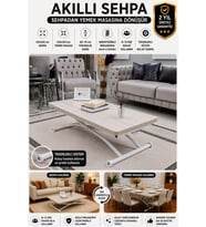Akıllı Sehpa Üst Tabla Mdf Oval Köşe Alt Ayak Beyaz