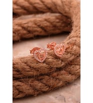 Çift Kalp Mini Rose Gümüş Küpe 6811