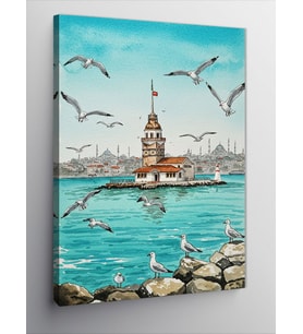 Kanvas Tablo Kız Kulesi ve Martılar