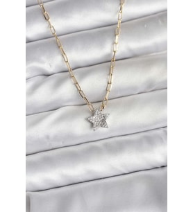 Pirinç Gold Renk Zincirli Zirkon Taşlı Minimal Yıldız Model Kadın Kolye 5886 - SSSSSS8035-290